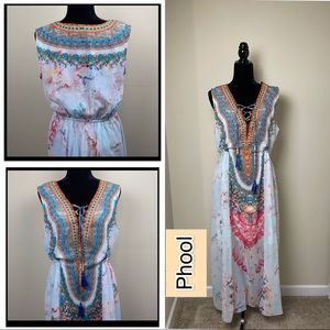 Phool Chiffon Lined Sleeveless Maxi Dress Size M